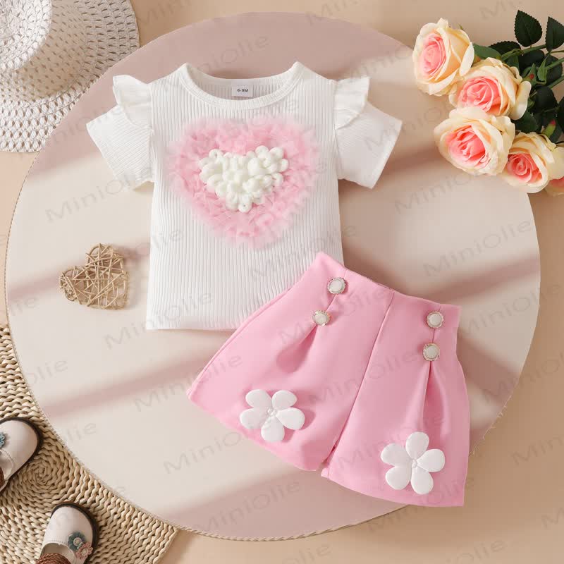 Set da 2 pezzi in maglia con fiori Love per bambina - image 5