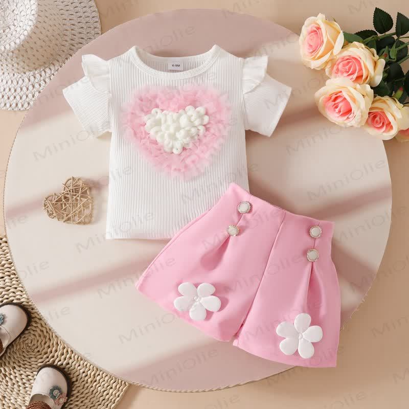Set da 2 pezzi in maglia con fiori Love per bambina - image 5