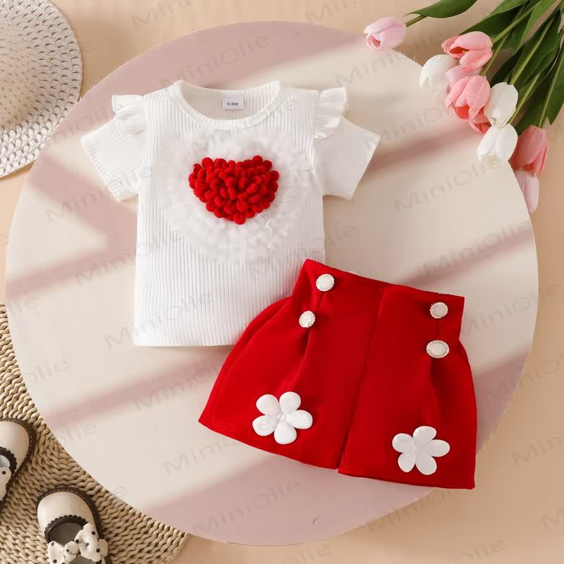 Set da 2 pezzi in maglia con fiori Love per bambina - image 3