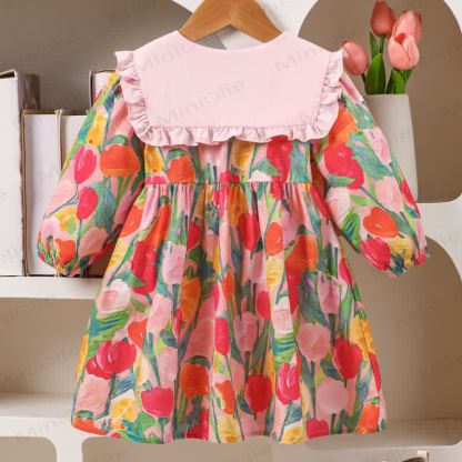 Vestito con fiori a bavero per bambina - image 3