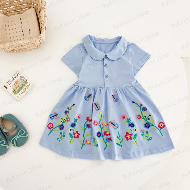 Vestito a fiori in maglia con risvolto per bambina - Blu - 8 anni - image 1