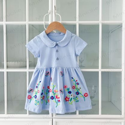 Vestito a fiori in maglia con risvolto per bambina - image 4