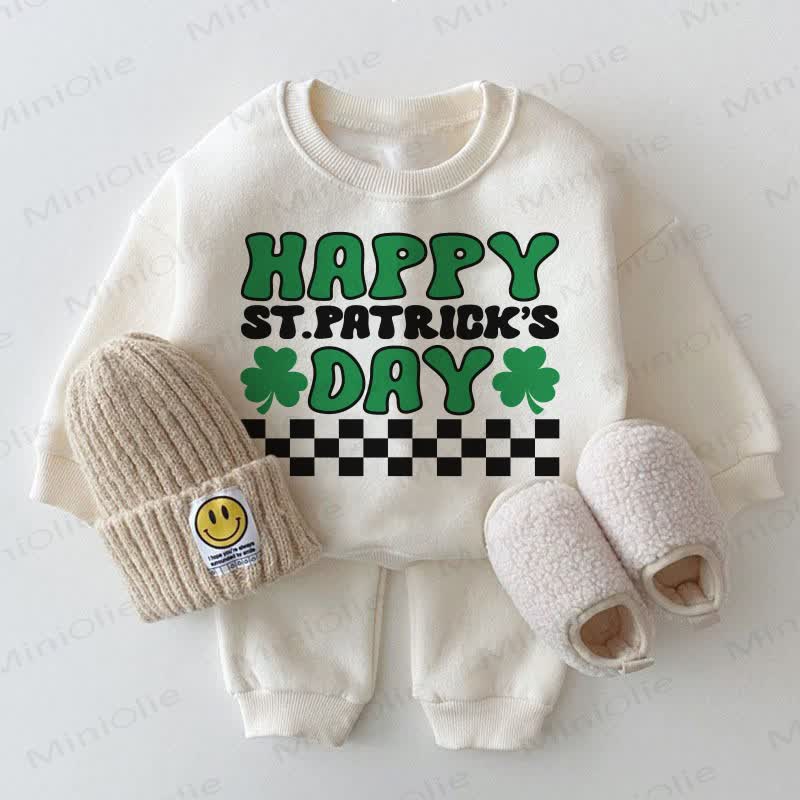 Felpa bianca a quadri trifogli HAPPY DAY per neonati, set da 2 pezzi - Bianco - 2-3T - image 1
