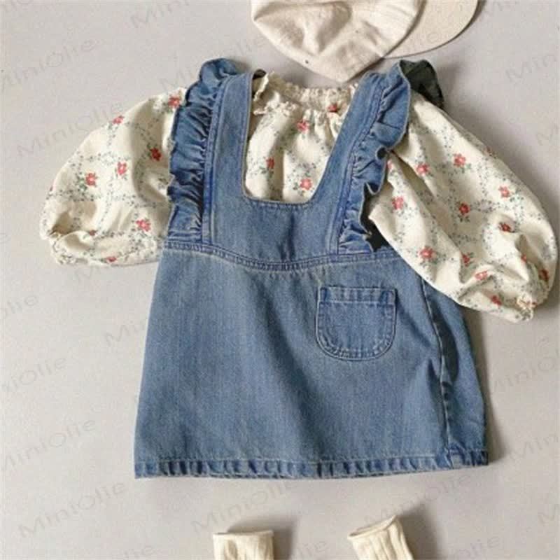 Vestito in denim a fiori per bambina - Blu - 3-5T - image 1