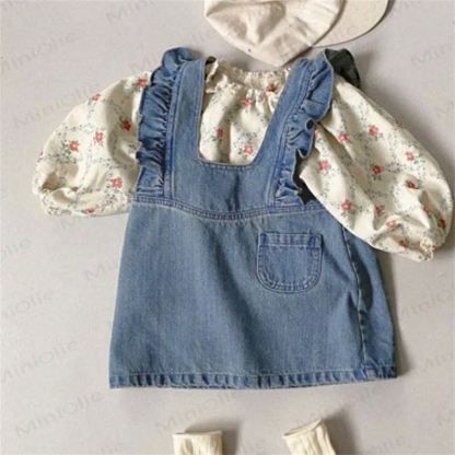 Vestito in denim a fiori per bambina - Blu - 3-5T - image 1