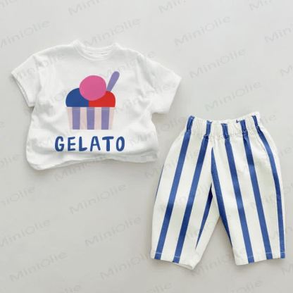 GELATO Baby Ice Cream Set 2 pezzi a righe verticali blu - Bianco e blu - 2-3T - image 1