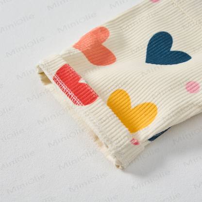 Pantaloni in velluto a coste beige con cuori colorati e pois per neonati e bambini - image 4