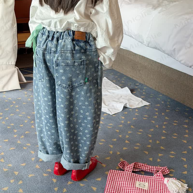 Pantaloni in denim a fiori per neonati e bambini - image 5