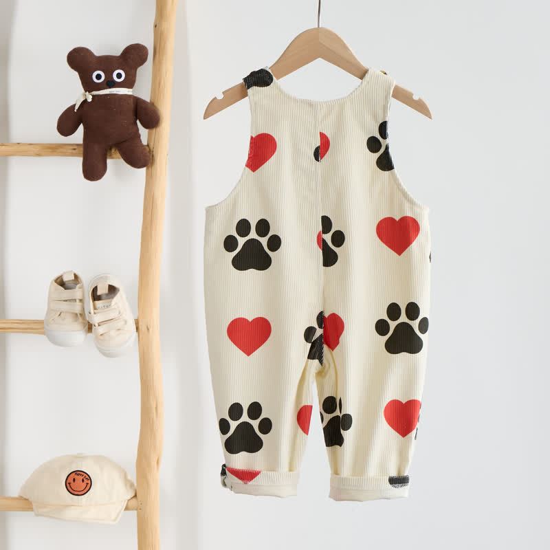 Salopette beige in velluto a coste con cuore e zampa di cane per neonati e bambini - image 3