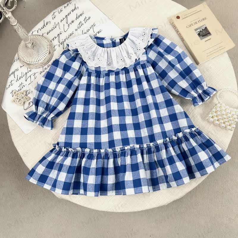 Vestito in pizzo scozzese per bambina - Blu - 5-6 anni - image 1