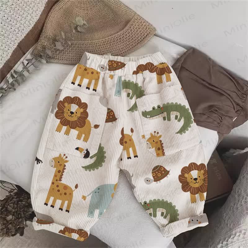 Pantaloni beige Zoo Cord per neonati e bambini - Beige - 5-7T - image 1