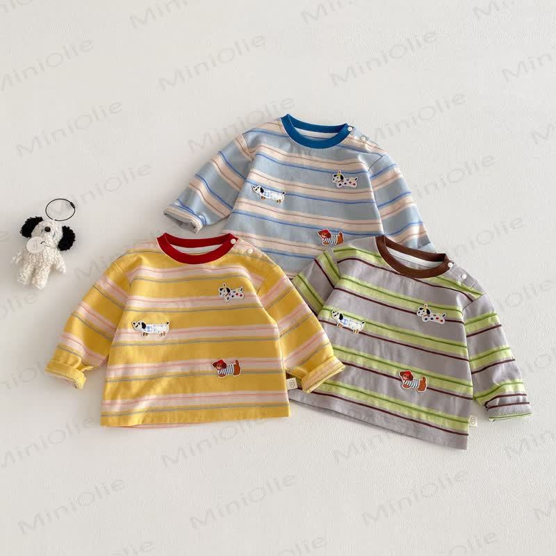 Maglietta a righe per neonati e bambini piccoli con cucciolo - image 1