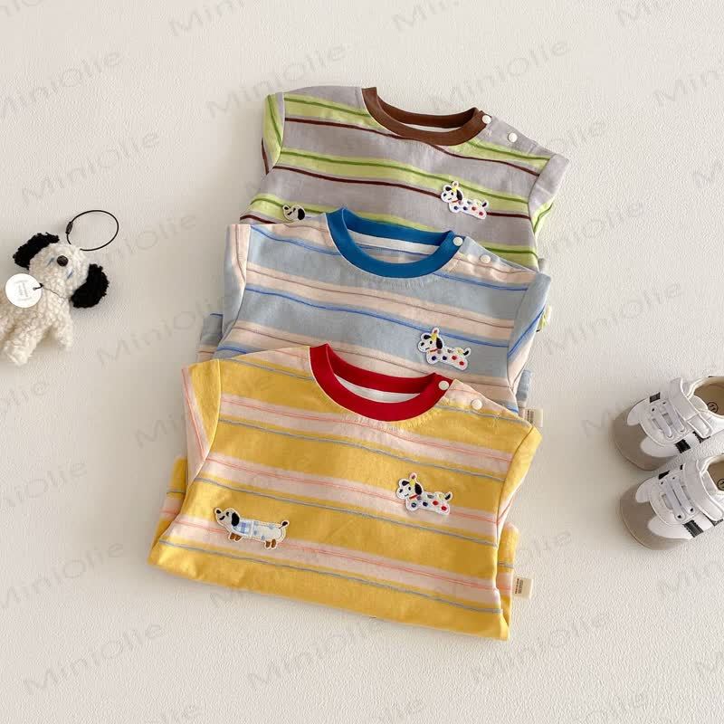 Maglietta a righe per neonati e bambini piccoli con cucciolo - image 2