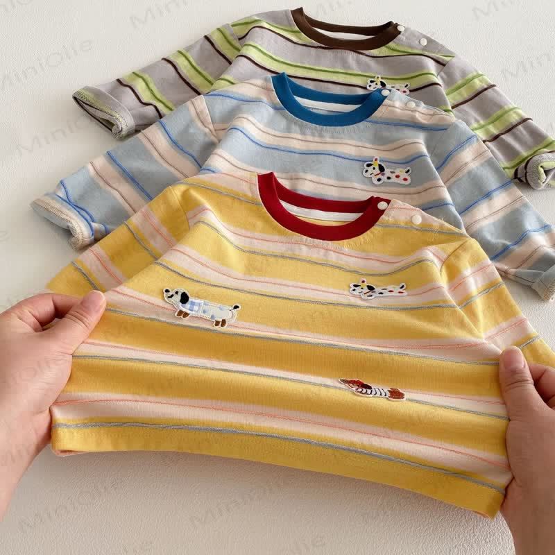 Maglietta a righe per neonati e bambini piccoli con cucciolo - image 3