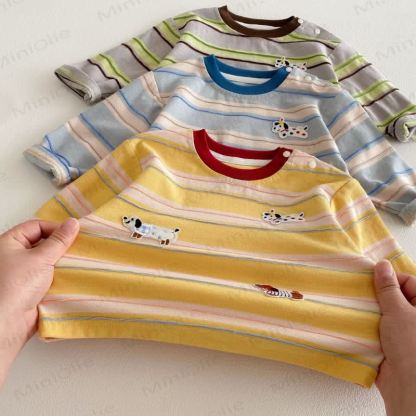 Maglietta a righe per neonati e bambini piccoli con cucciolo - image 3
