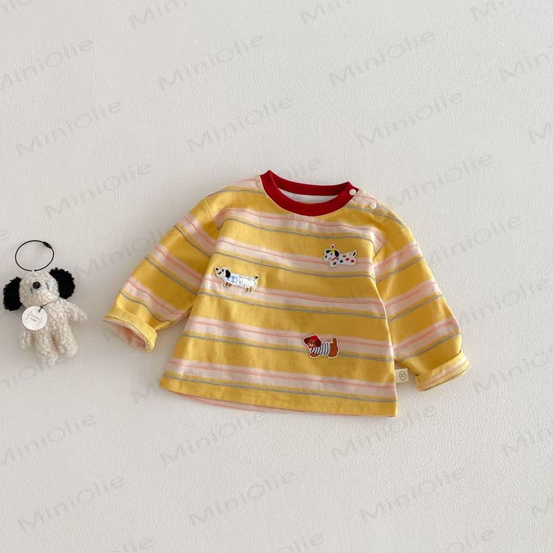 Maglietta a righe per neonati e bambini piccoli con cucciolo - Giallo - 5-7T - image 5