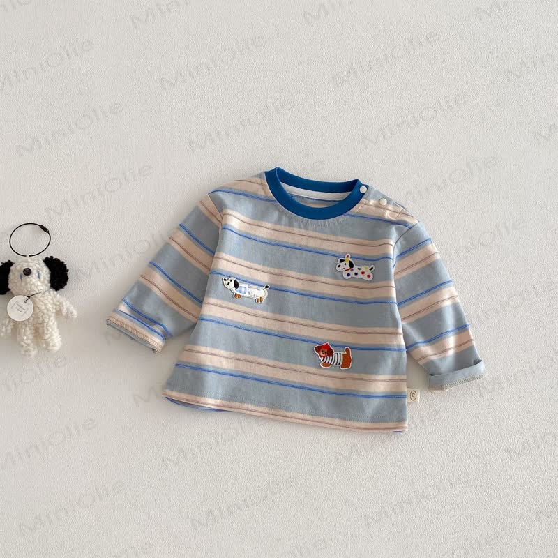 Maglietta a righe per neonati e bambini piccoli con cucciolo - Blu - 5-7T - image 7