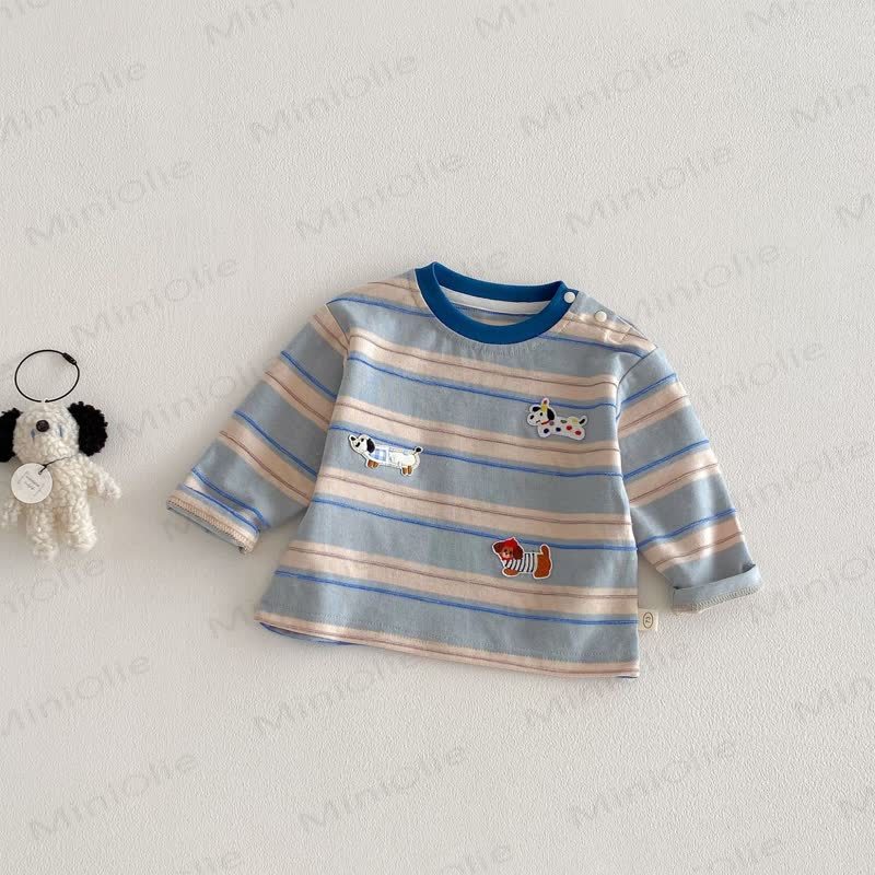 Maglietta a righe per neonati e bambini piccoli con cucciolo - Blu - 5-7T - image 7
