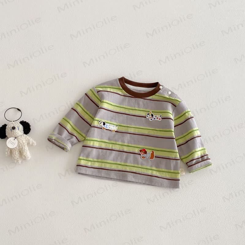 Maglietta a righe per neonati e bambini piccoli con cucciolo - Verde - 5-7T - image 8