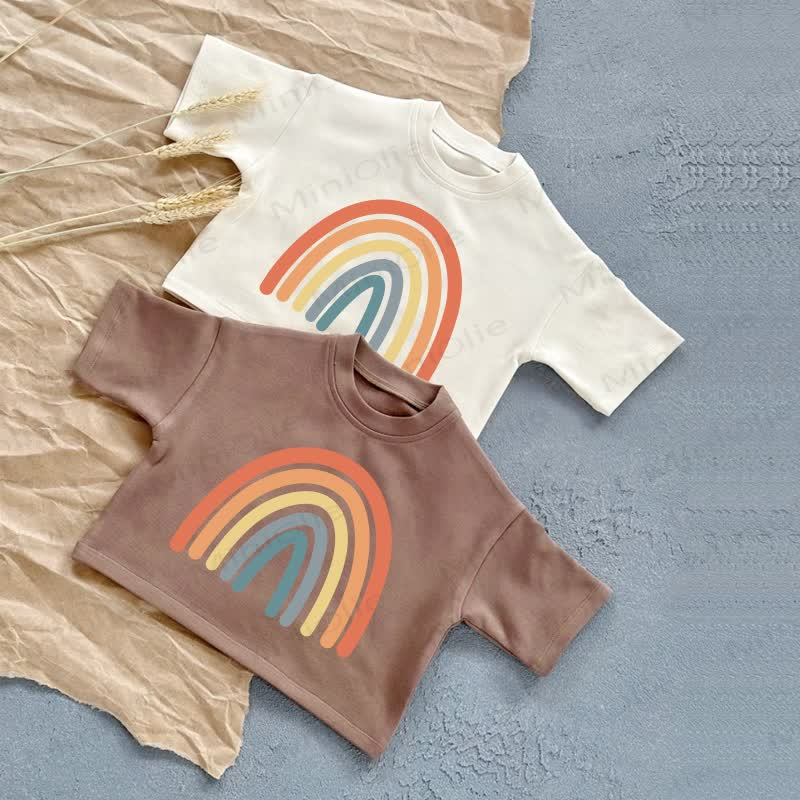 Maglietta casual estiva con motivo arcobaleno per bambini - image 1