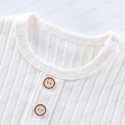 Tutina a coste tinta unita con scollo rotondo per neonato - image 3