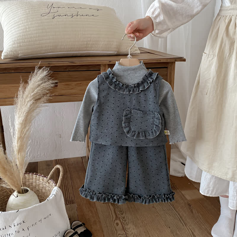 Set da 3 pezzi con fiocco grigio a pois per bambina - image 1