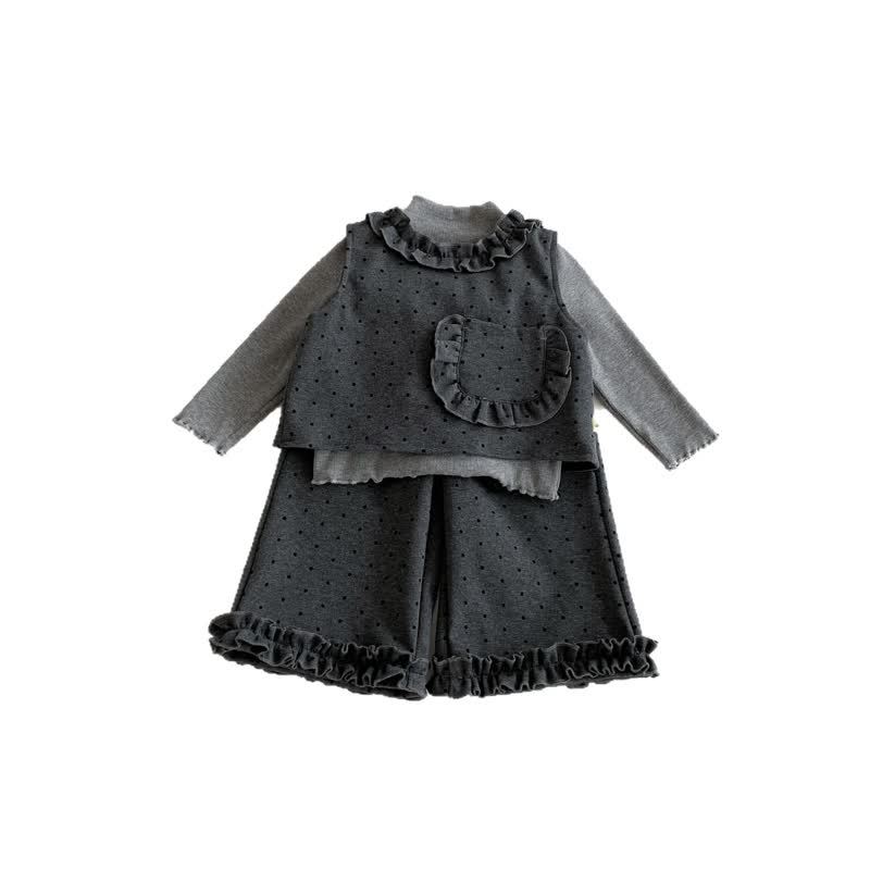 Set da 3 pezzi con fiocco grigio a pois per bambina - image 5