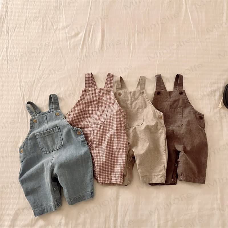 Salopette in denim tinta unita/a quadri per neonati e bambini - image 1