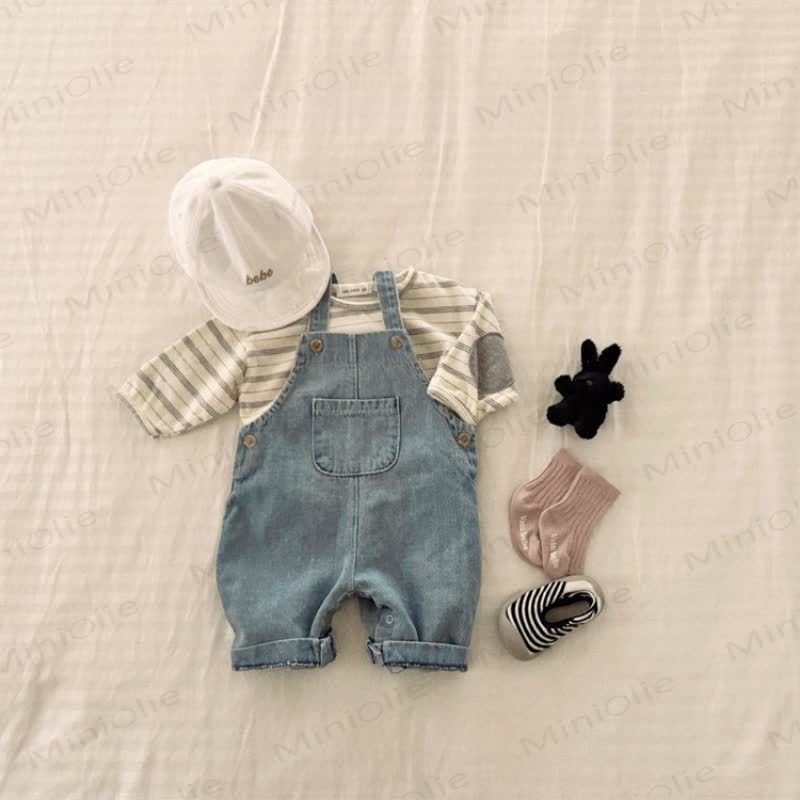 Salopette in denim tinta unita/a quadri per neonati e bambini - Blu - 5-6 anni - image 3