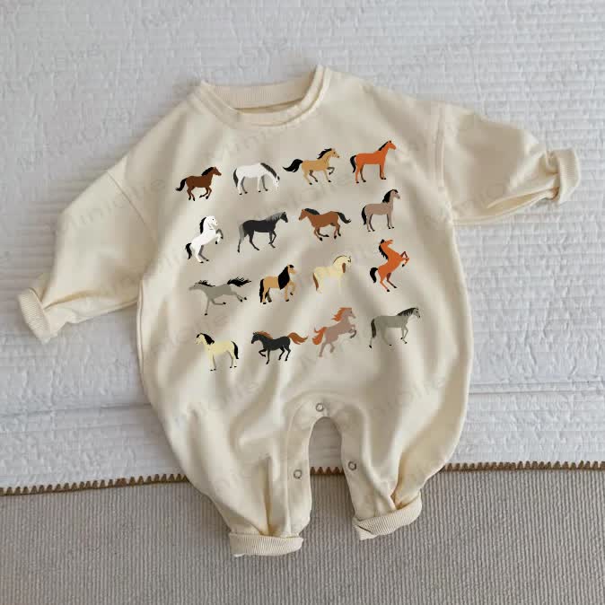 Tutina beige con cavalli multipli per neonati e bambini - Beige - 2-3T - image 1