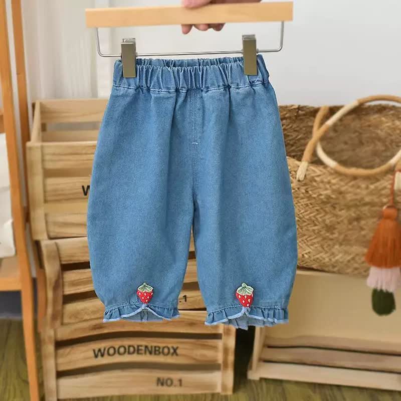 Pantaloni da jogging in denim a forma di fragola per bambina - Blu - 3-5T - image 1