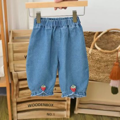 Pantaloni da jogging in denim a forma di fragola per bambina - Blu - 3-5T - image 1