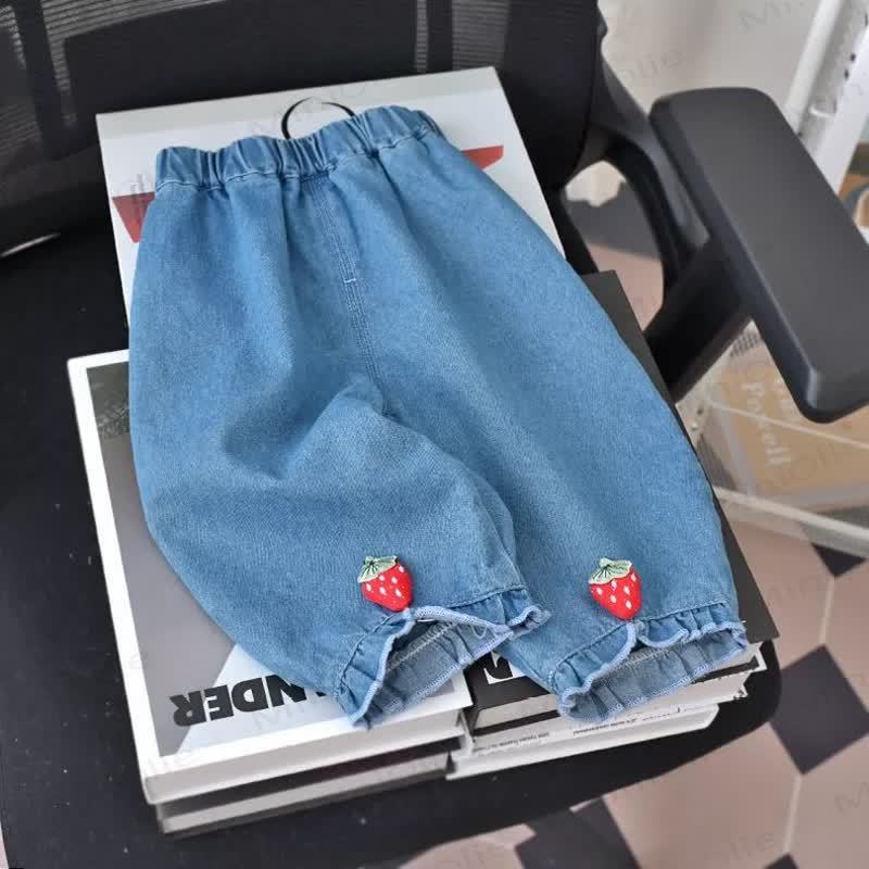 Pantaloni da jogging in denim a forma di fragola per bambina - image 3