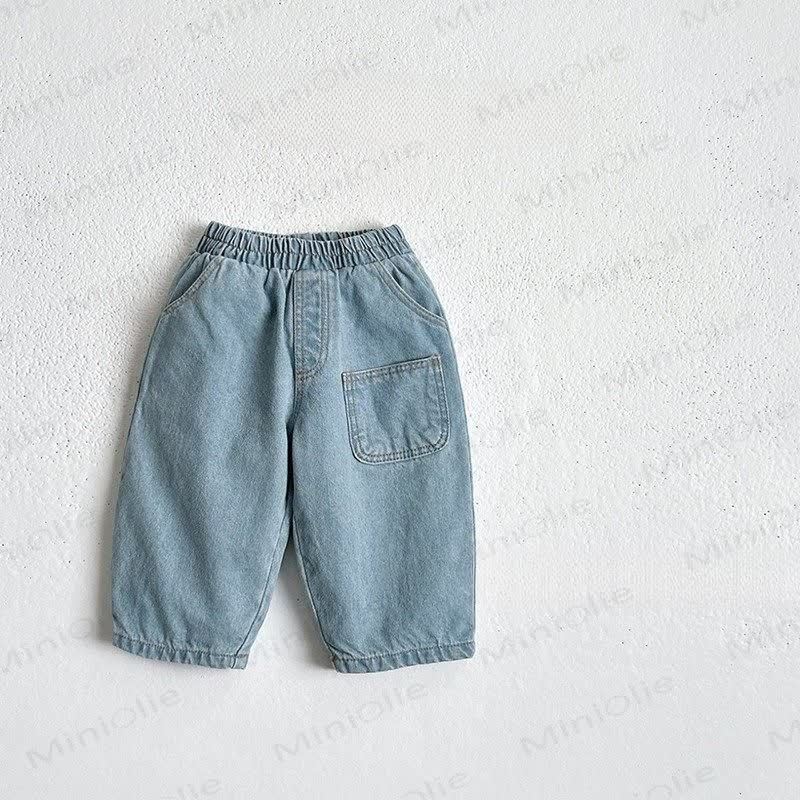 Pantaloni larghi in denim tinta unita per neonati e bambini - Azzurro chiaro - 5-6 anni - image 2