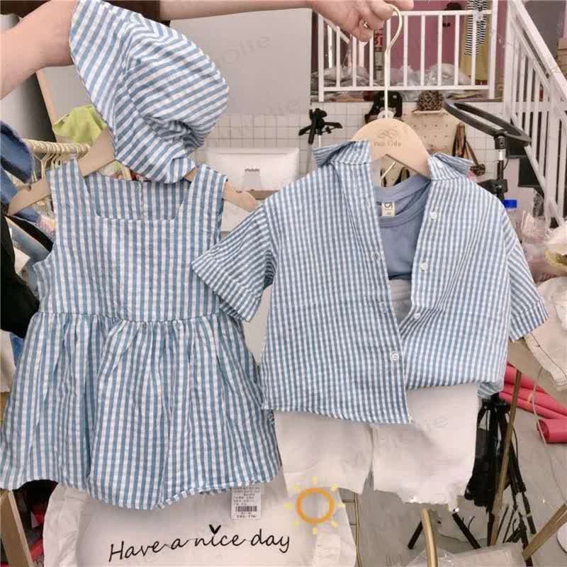 Abito senza maniche a quadri a righe blu per bambina - image 1