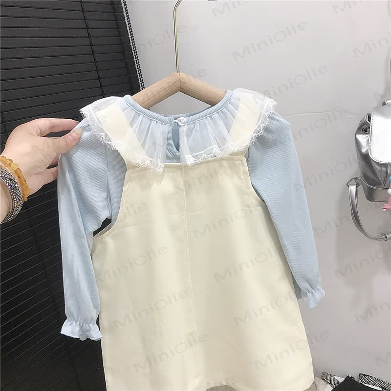 HAPPY Toddler Kids Girl Bow Plaid Love Cat Abito Beige e Top Blu - image 5