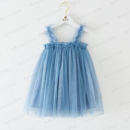 Vestito in rete tinta unita per bambina - Blu nebbioso - 8 anni - image 19