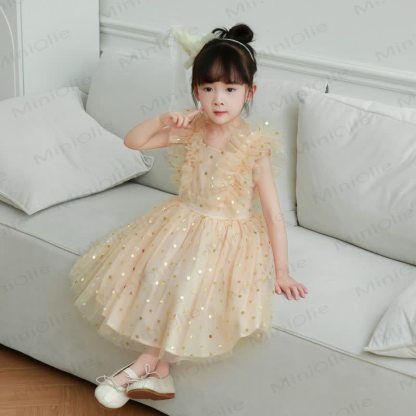 Vestito in rete con paillettes per bambina - Champagne - 10 anni - image 5