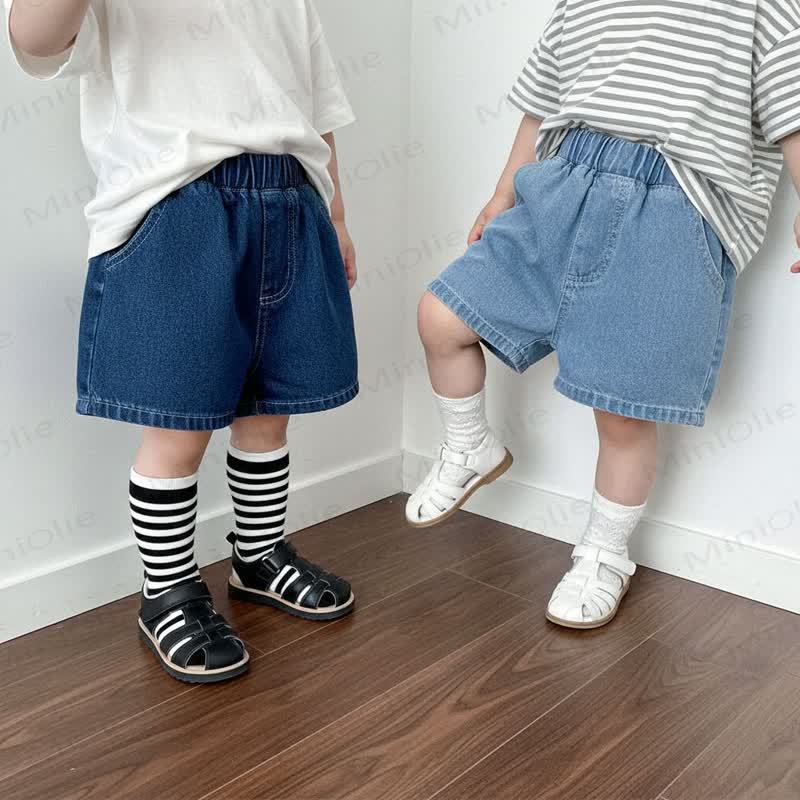 Pantaloncini in denim tinta unita per neonati e bambini - image 2