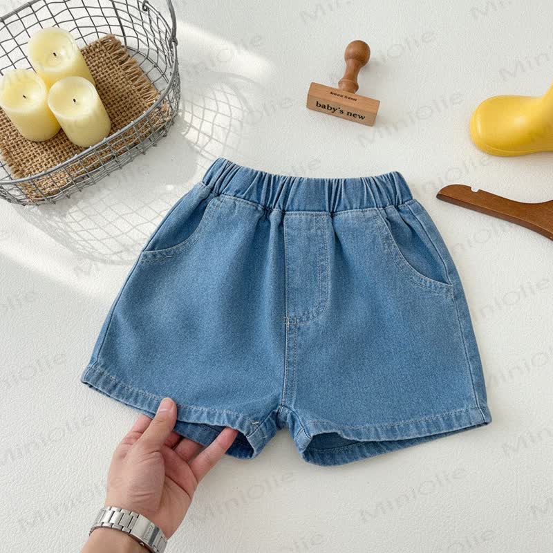 Pantaloncini in denim tinta unita per neonati e bambini - Azzurro chiaro - 5-7T - image 6