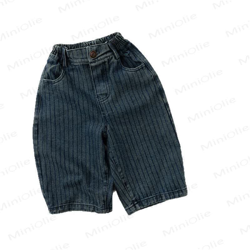 Pantaloni larghi in denim a righe blu per neonati e bambini - image 2