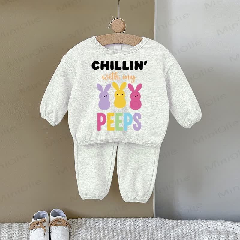 CHILLIN WITH MY PEEPS Set 2 pezzi con felpa grigia e coniglietto colorato per neonati - Grigio - 2-3T - image 1