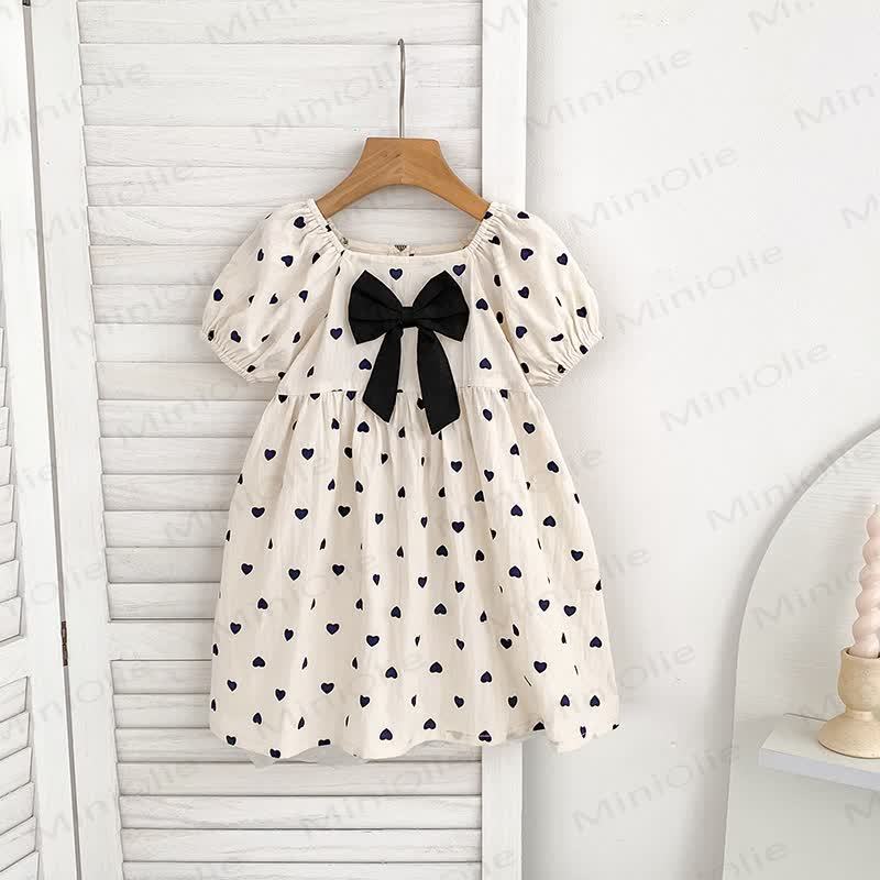 Vestito beige con fiocco Love per bambina - image 2