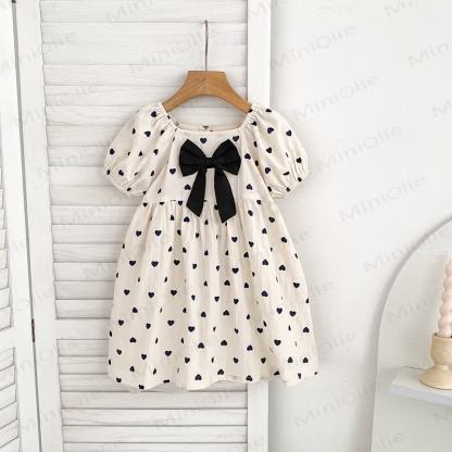 Vestito beige con fiocco Love per bambina - image 2