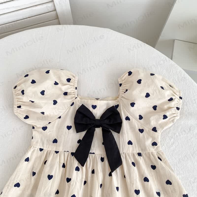 Vestito beige con fiocco Love per bambina - image 7