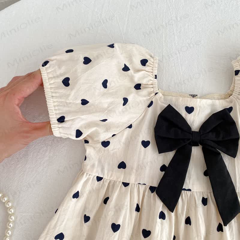 Vestito beige con fiocco Love per bambina - image 8