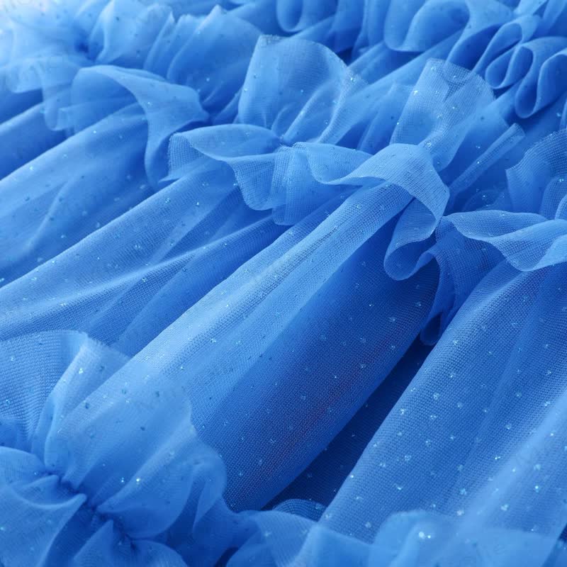 Vestito con spalline in rete blu tinta unita per bambina - image 5