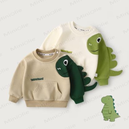 Felpa con scollo rotondo e tasca a forma di dinosauro per bambini - image 1