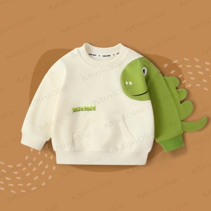 Felpa con scollo rotondo e tasca a forma di dinosauro per bambini - Beige - 5-7T - image 8
