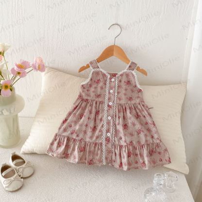 Vestito in pizzo con fiori rosa per bambina - image 3